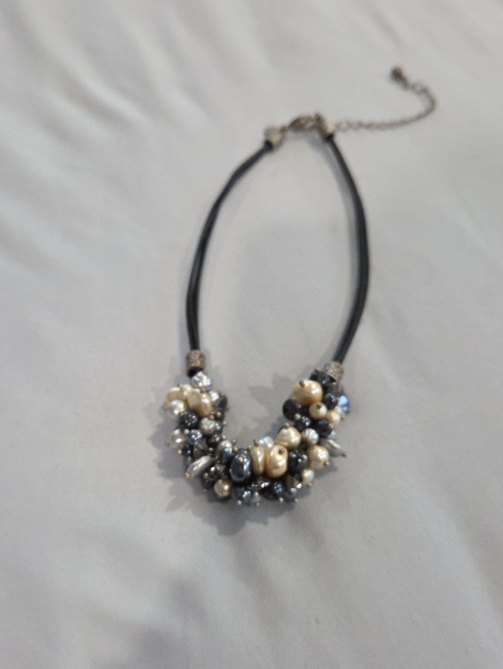 Pearl Cluster Statement Necklace in Black and Cream